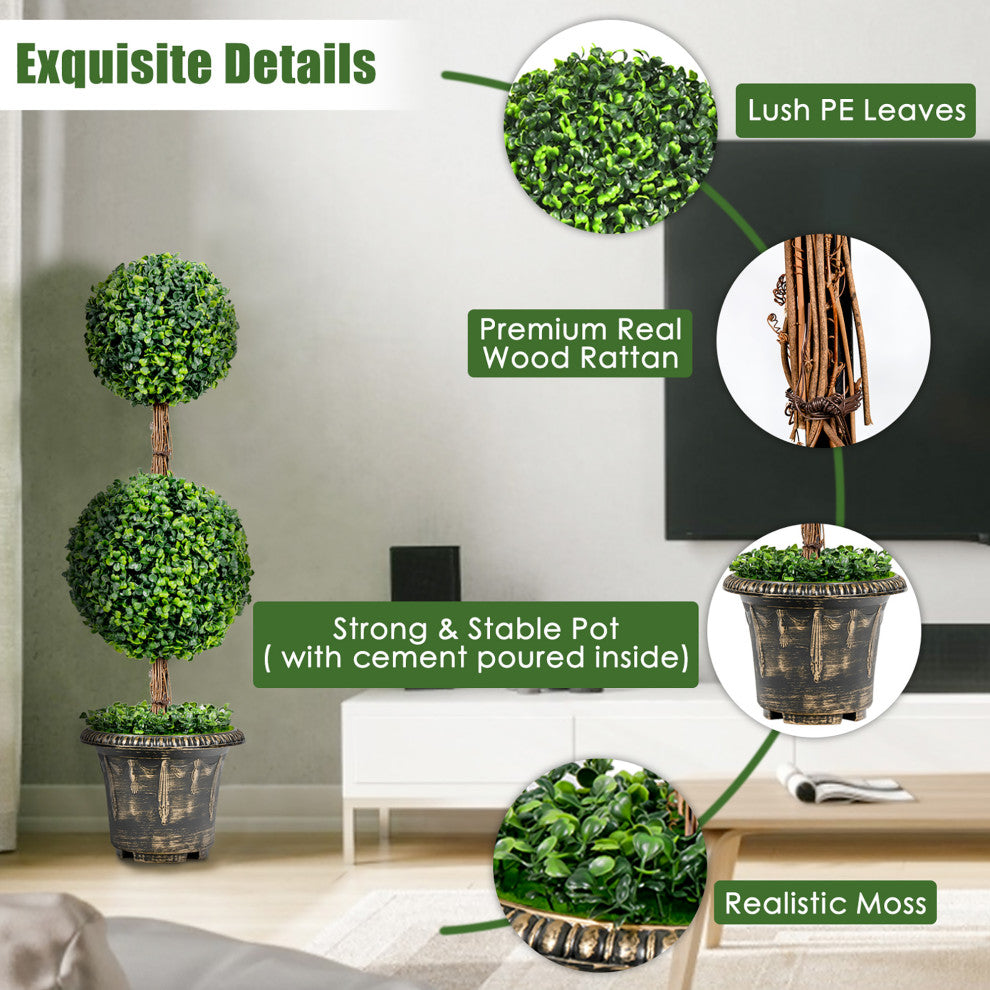 Costway 36'' Artificial Topiary Double Ball Tree Indoor Outdoor UV Resistant