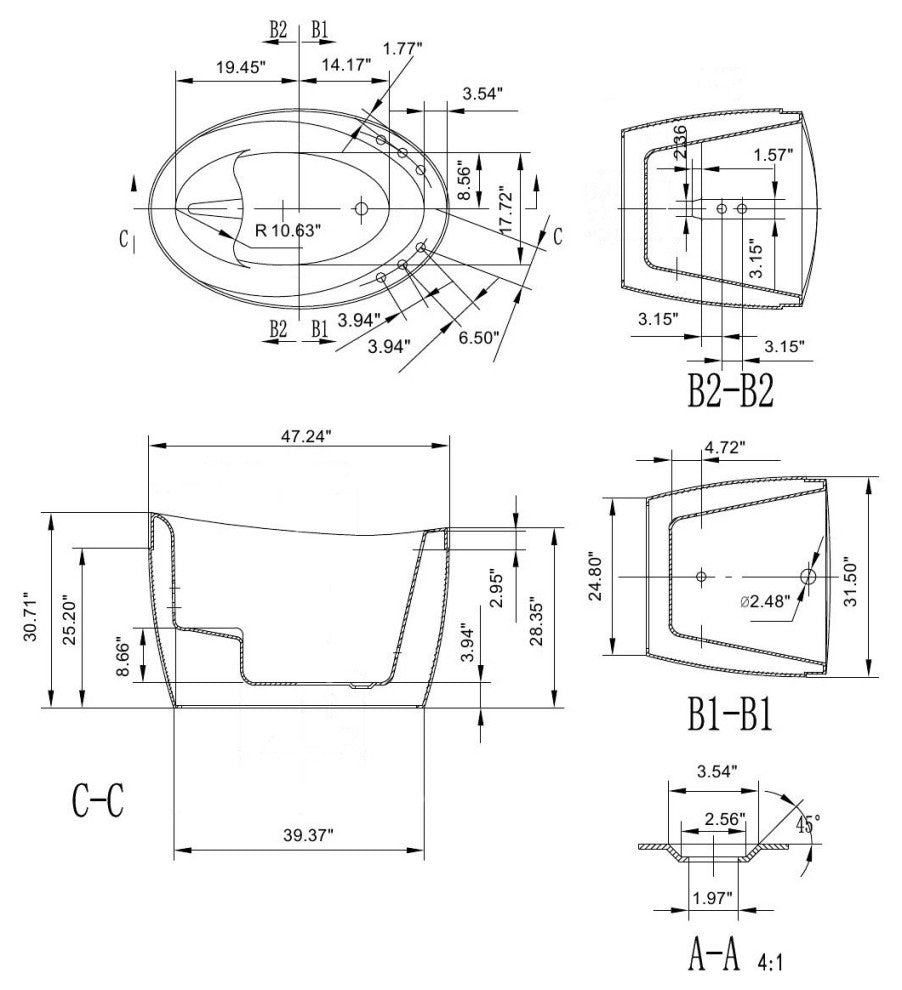 48" Luxury Freestanding Whirlpool Jacuzzi Massage Bathtub