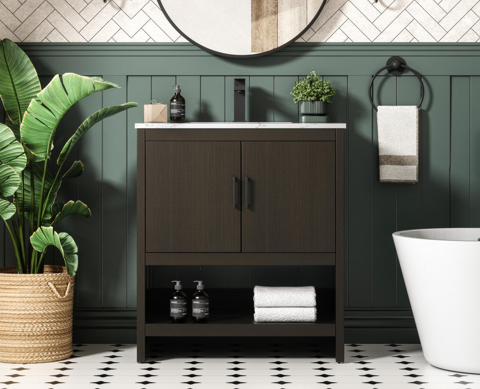 Home Living 30" Single Bathroom Vanity, Mocha Brown