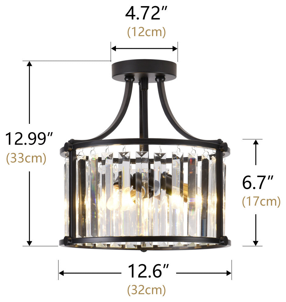 Modern 3-Light Semi Flush Mount Crystal Ceiling Lamp