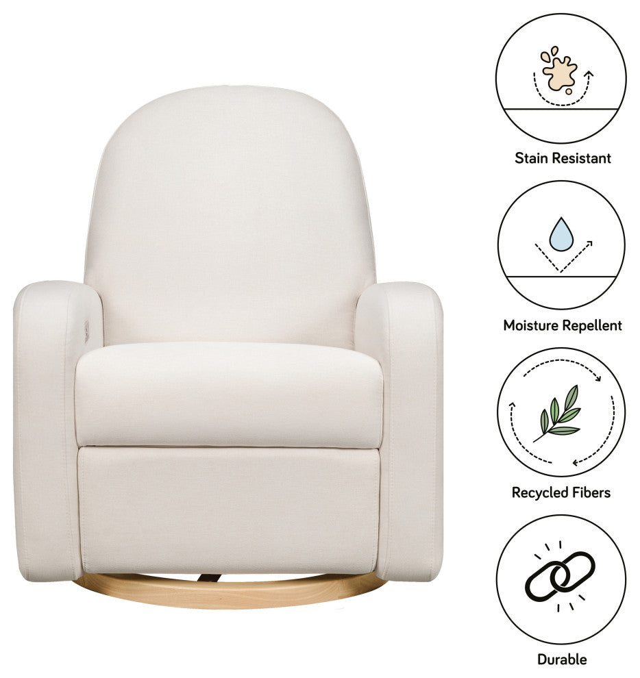 Nami Electronic Recliner and Swivel Glider Recliner, Boucle With USB port, Performance Cream Eco-Weave With Light Wood Base