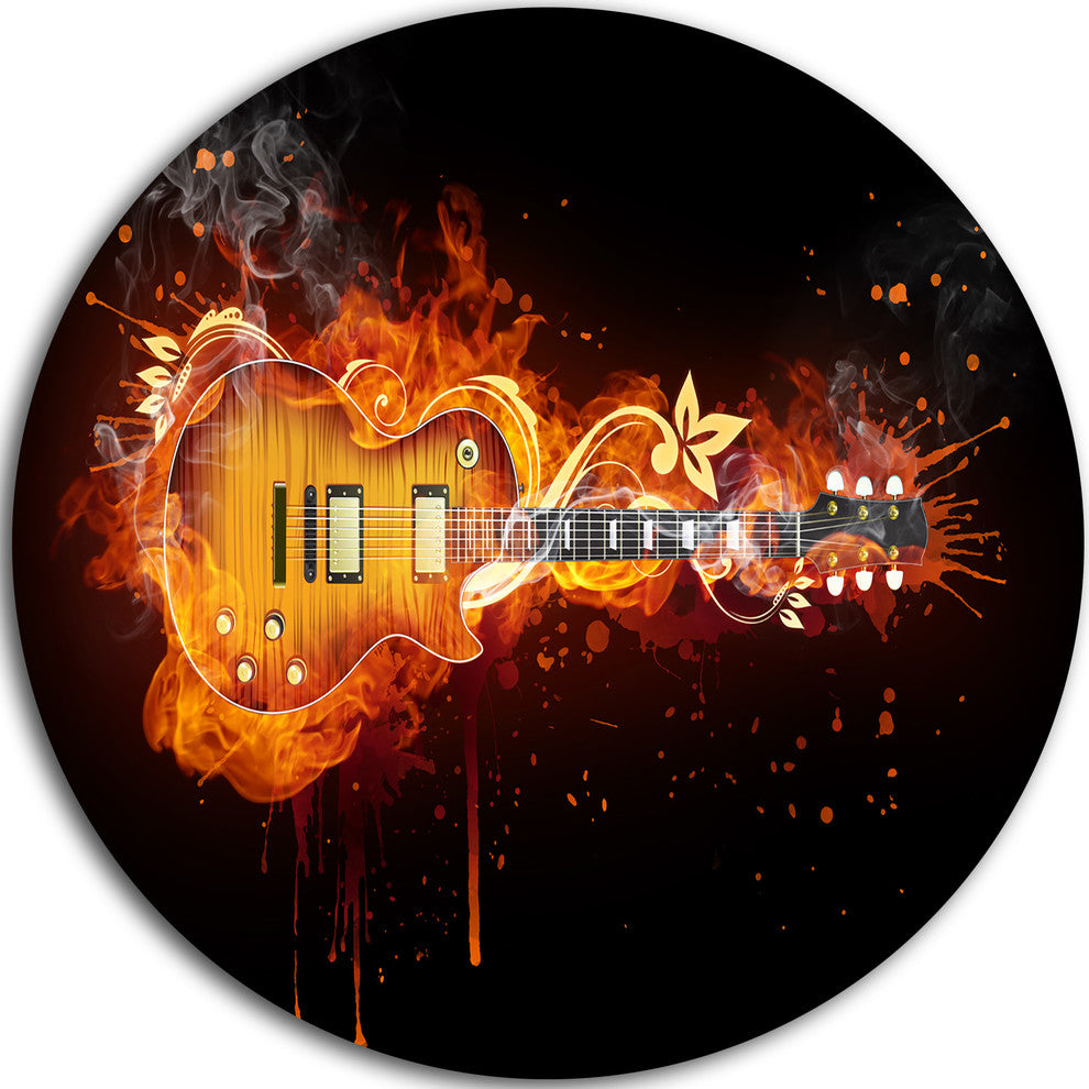 Electric Guitar, Abstract Digital Art Round Wall Art, 11"
