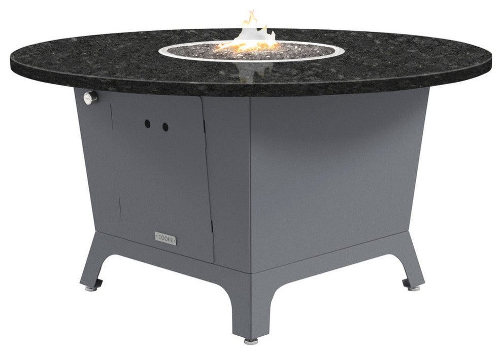 Fire Pit Table 55"D, Natural Gas, Black Pearl Granite Top, Gray