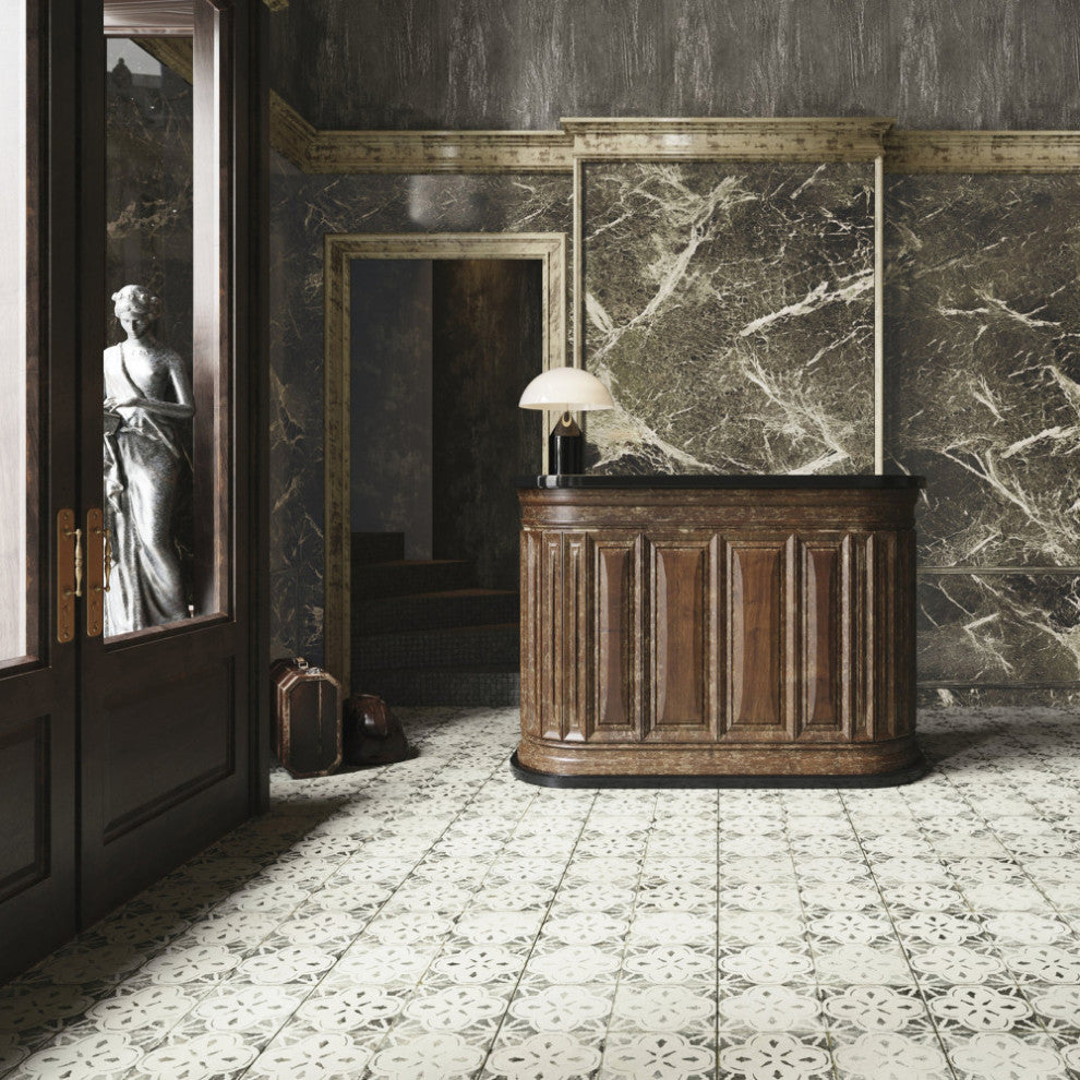 Kings Aurora Encaustic Ceramic Floor and Wall Tile, Nero Black