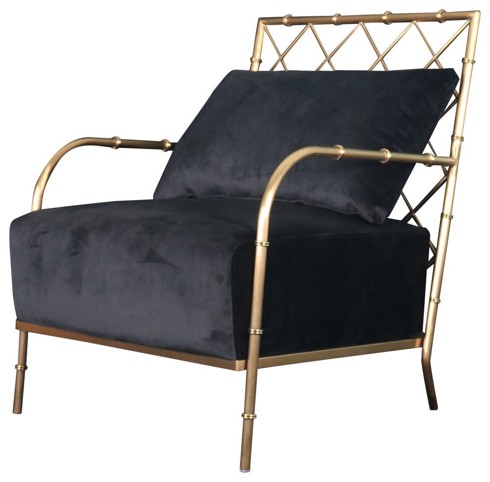 Divani Casa Ignacio Glam Black Velvet and Gold Accent Chair