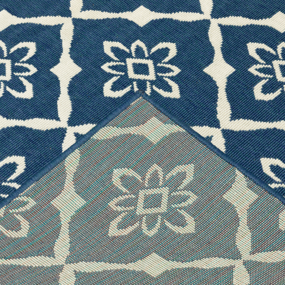 Madelina Lattice Navy and Ivory Indoor or Outdoor Area Rug, 8'6"x13'