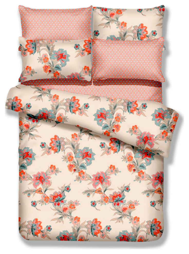 Queen Size 6 Piece Duvet Cover Sheets Set, Abloom