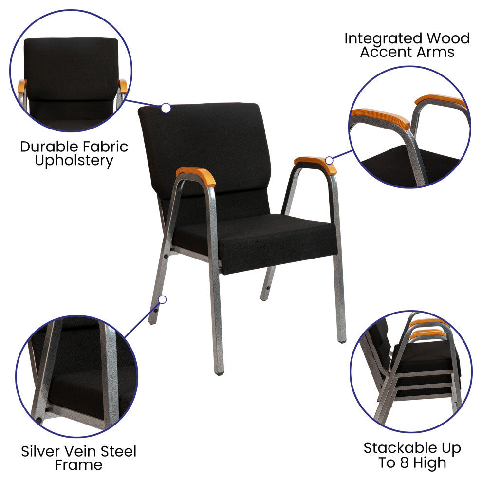 HERCULES Series 21"W Stacking Wood Chair, Black Fabric and Silver Vein Frame