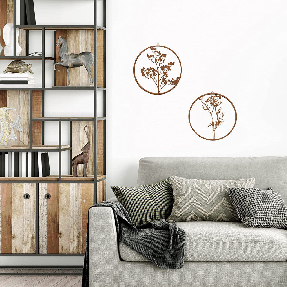 Modernist Abstract Meadow Flower Roundels, Set of 2