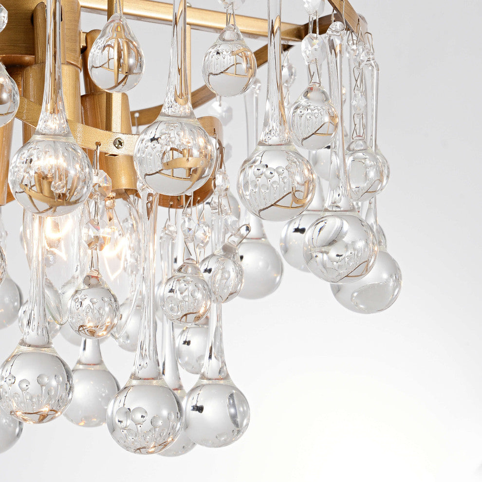 Angela Brushed Brass 4-light Glam Crystal Teardrop Tiered Chandelier