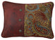 Paisley Print Pillow With Red Faux Leather, 16"x21"