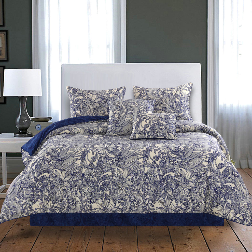 Valentina Flowers/Doodles Microfiber Comforter Set, King