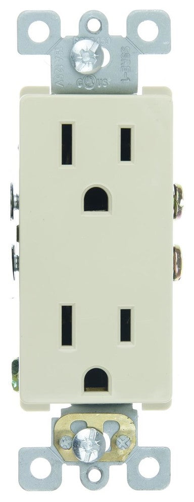 Sunlite E526 15A Decorative Duplex Receptacle, Ivory