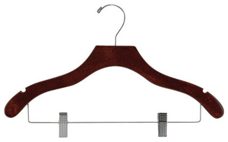 Wooden Wavy Combo Hanger, Walnut/Chrome Finish, Box of 25