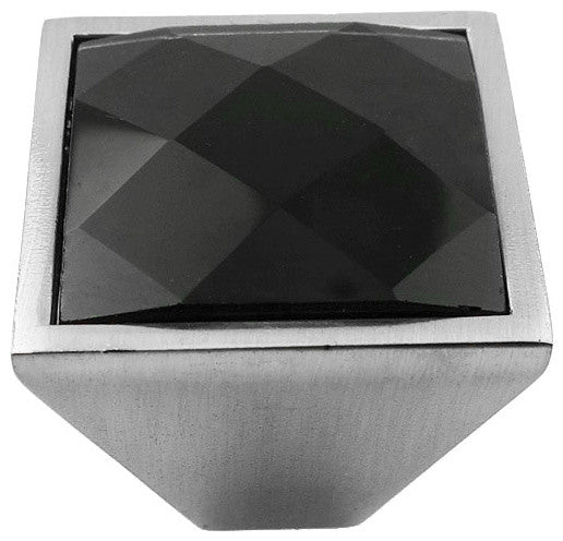 MultiFaceted Black Onyx Brushed Nickel Square Frustum Knob