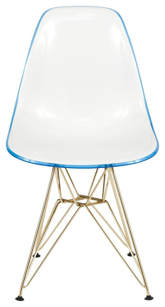 Dining Chair with ABS Plastic Seats Side Chair in Gold Chrome, White Blue