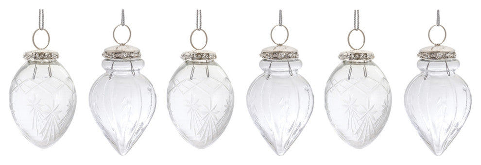 Etched Glass Teardrop Ornament, 6-Piece Set
