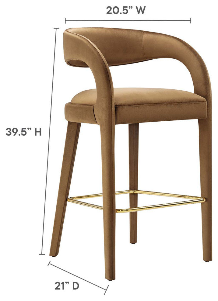 Pinnacle Performance Velvet Bar Stool Set of 2, Brown Gold