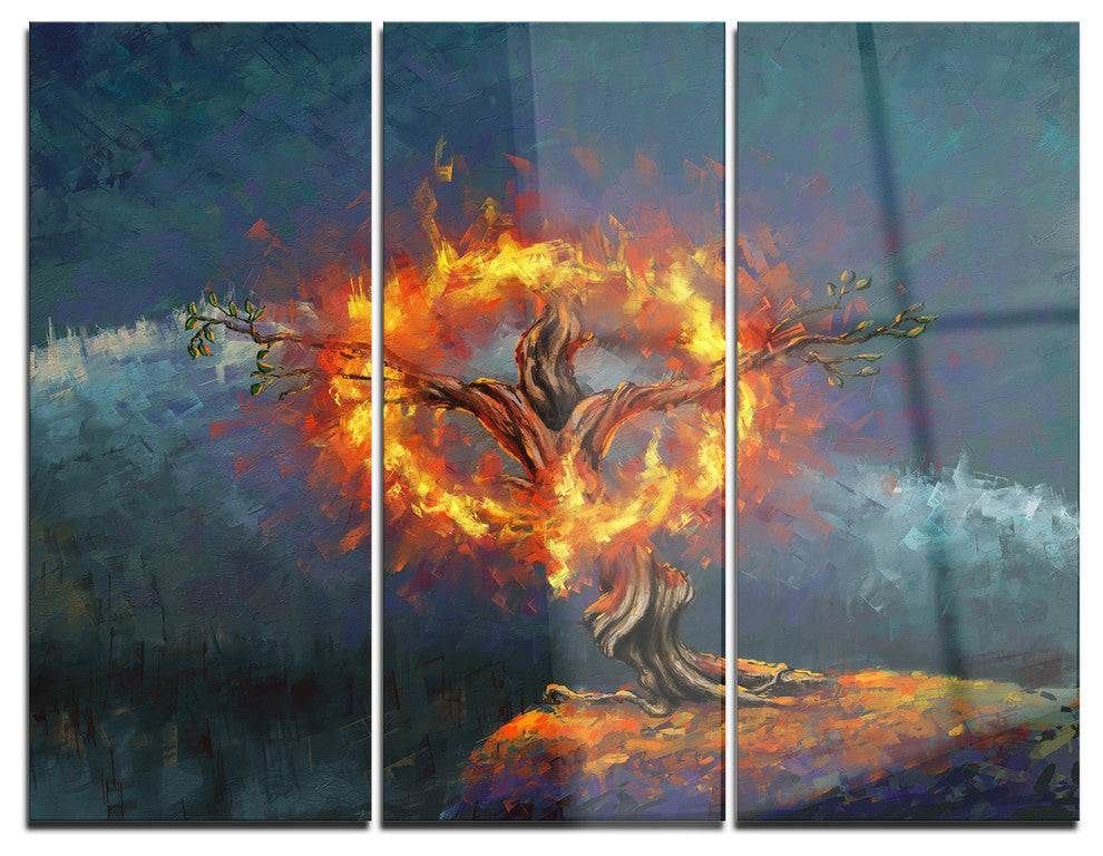 "God in the Burning Bush" Glossy Metal Wall Art, 3 Panels, 36"x28"
