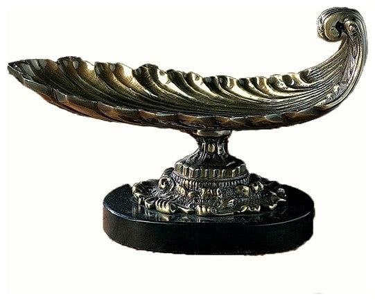 Scoop Centerpiece With Black Marble Bass, Antique Brass