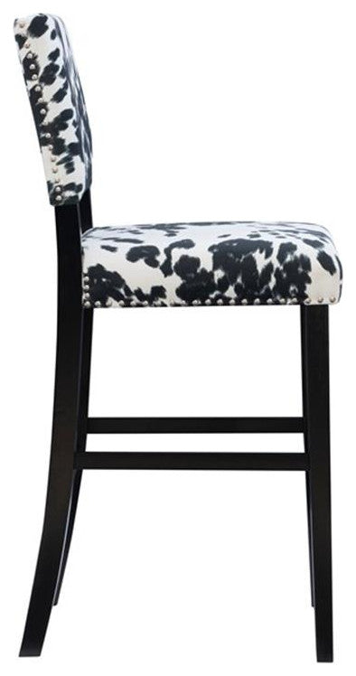 Linon Corey 30" Wood Cow Print Bar Stool in Black