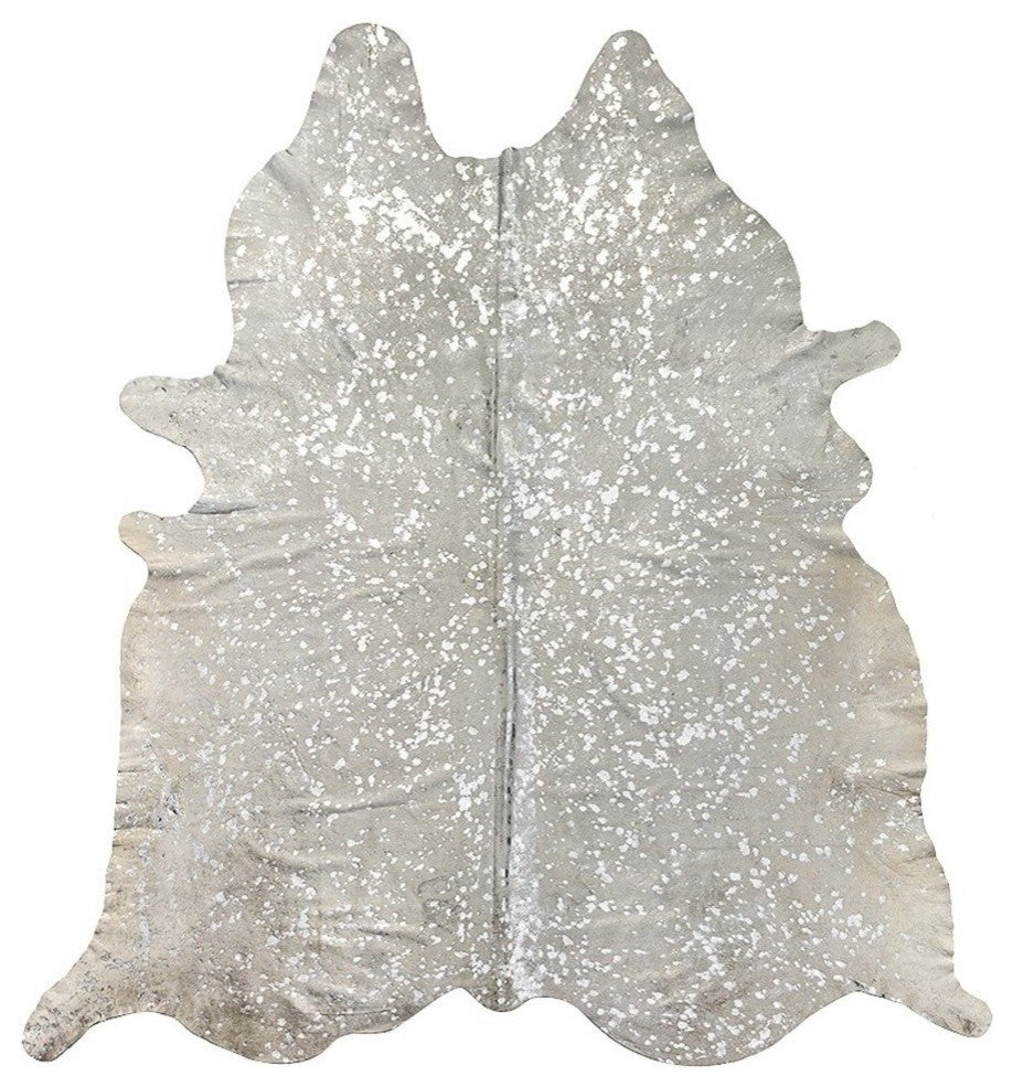 Natural Scotland Cowhide Rug, 6'x7', Grey and Silver