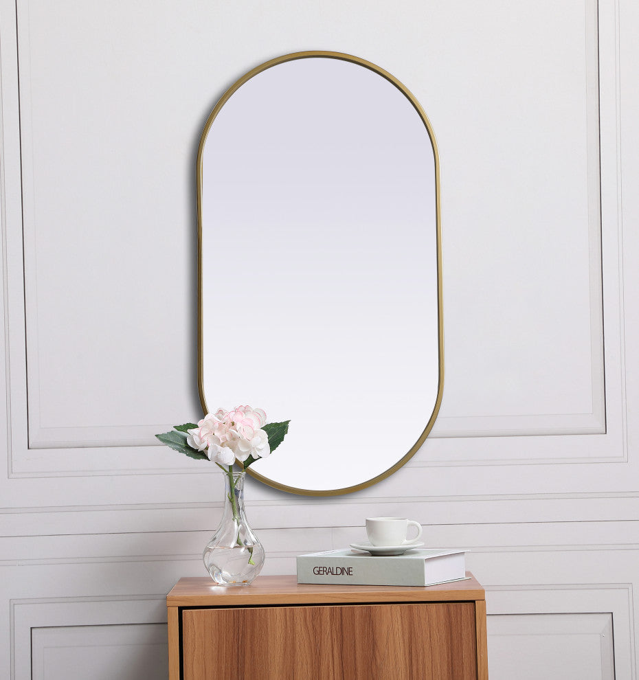 Metal Frame Oval Mirror 20X36 Inch, Brass