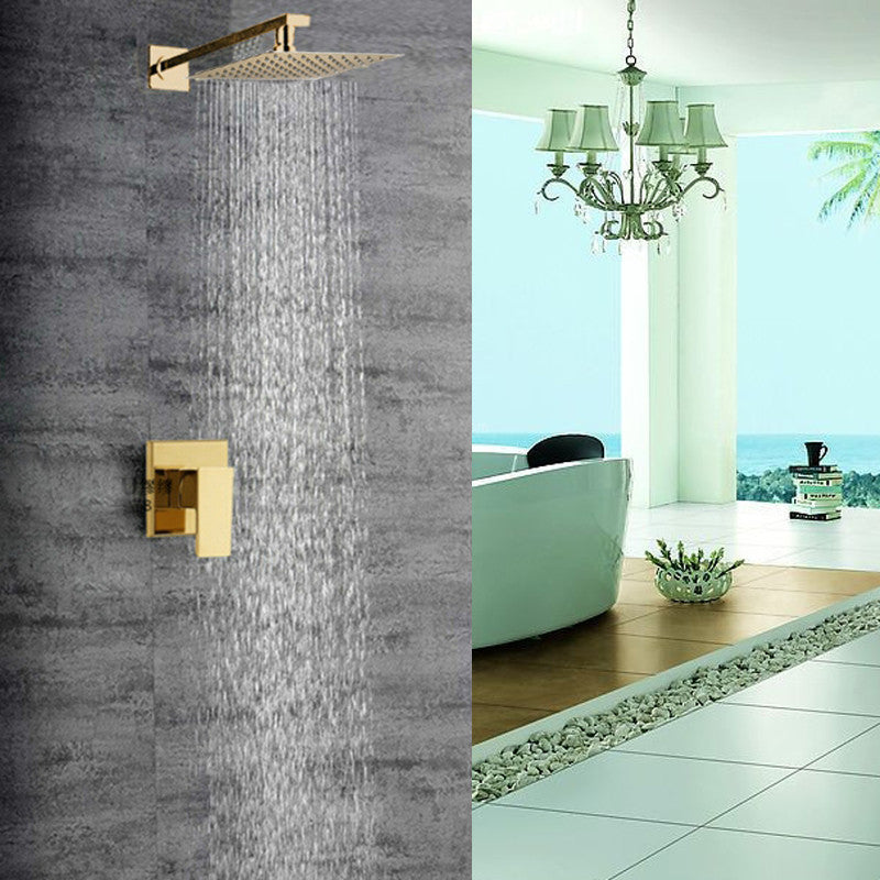 Lucca Golden Brass Bathroom Rain Shower Head Valve Mixer Set