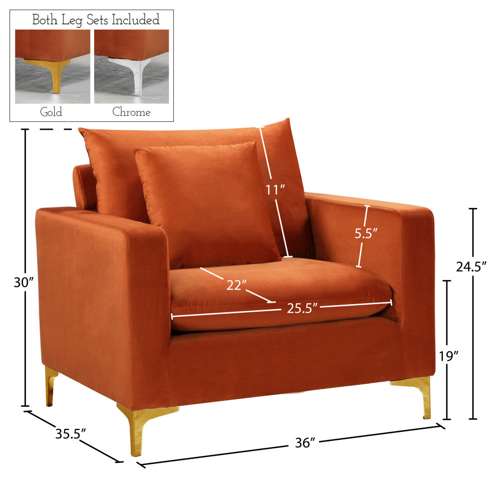 Naomi Velvet Upholstered Chair, Cognac