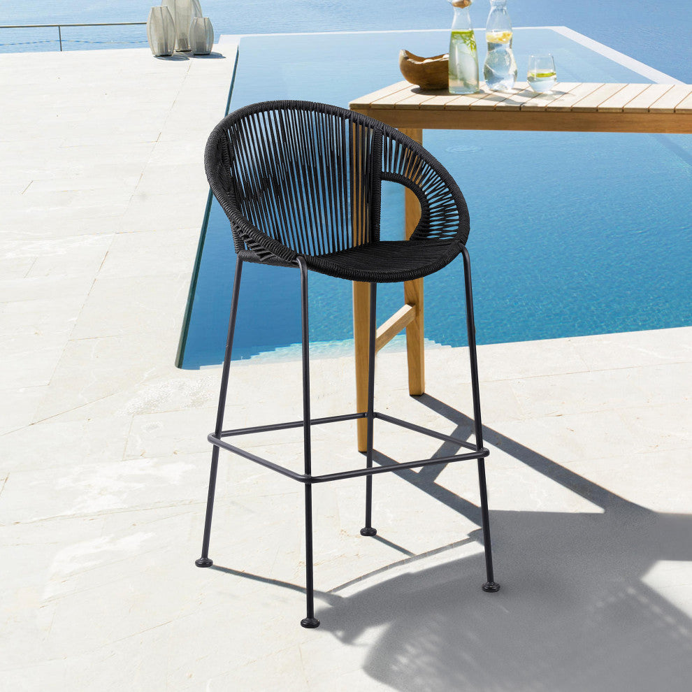 Acapulco 30" Indoor Outdoor Steel Bar Stool With Black Rope