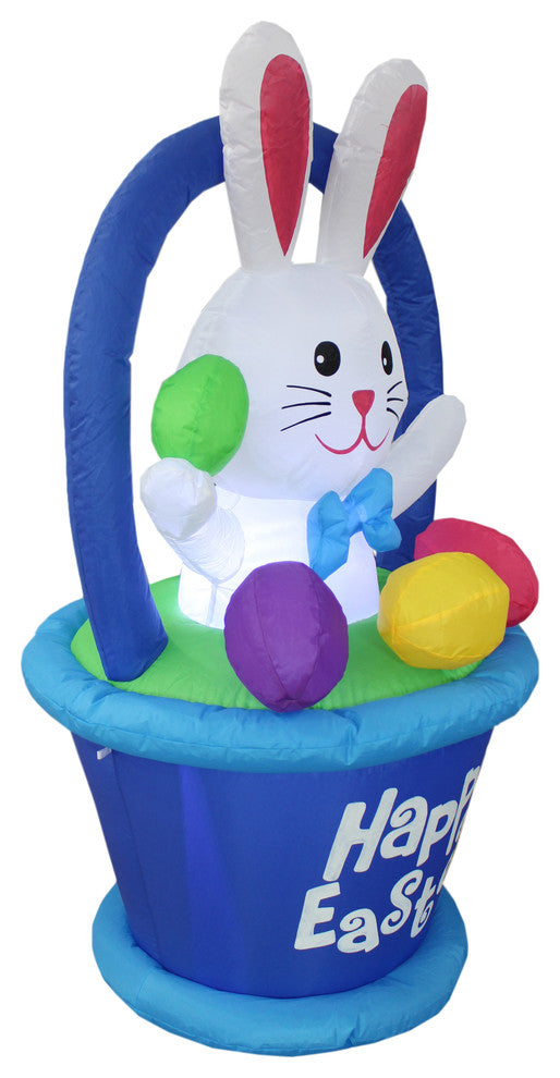Tall Inflatable Bunny in Basket With Colorful Easter Eggs Decoration, 4'