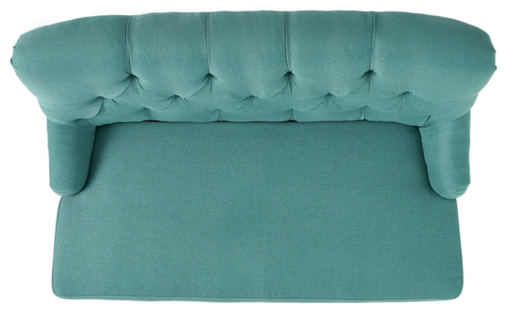 GDF Studio Nicoletta Tufted Fabric Settee Loveseat, Dark Teal