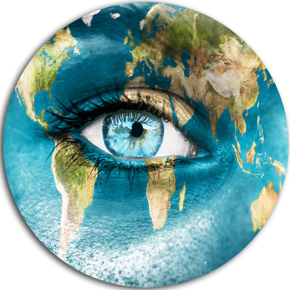 Planet Earth And Blue Eye, Abstract Digital Art Round Wall Art, 23"