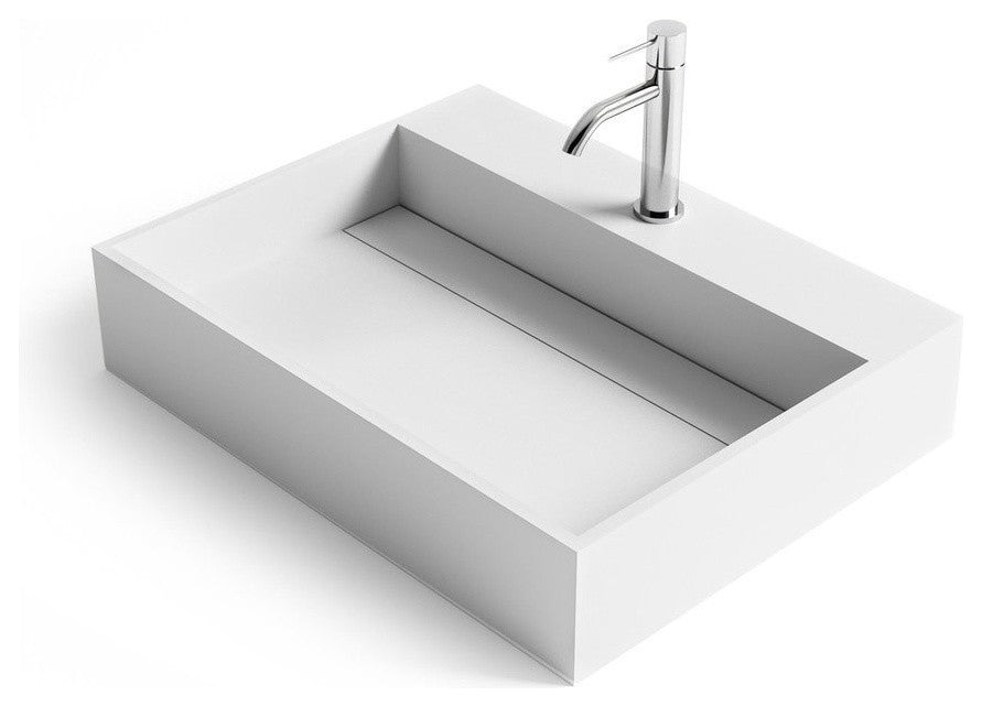 ADM Rectangular Wall Mounted Sink, White, 24", Matte White
