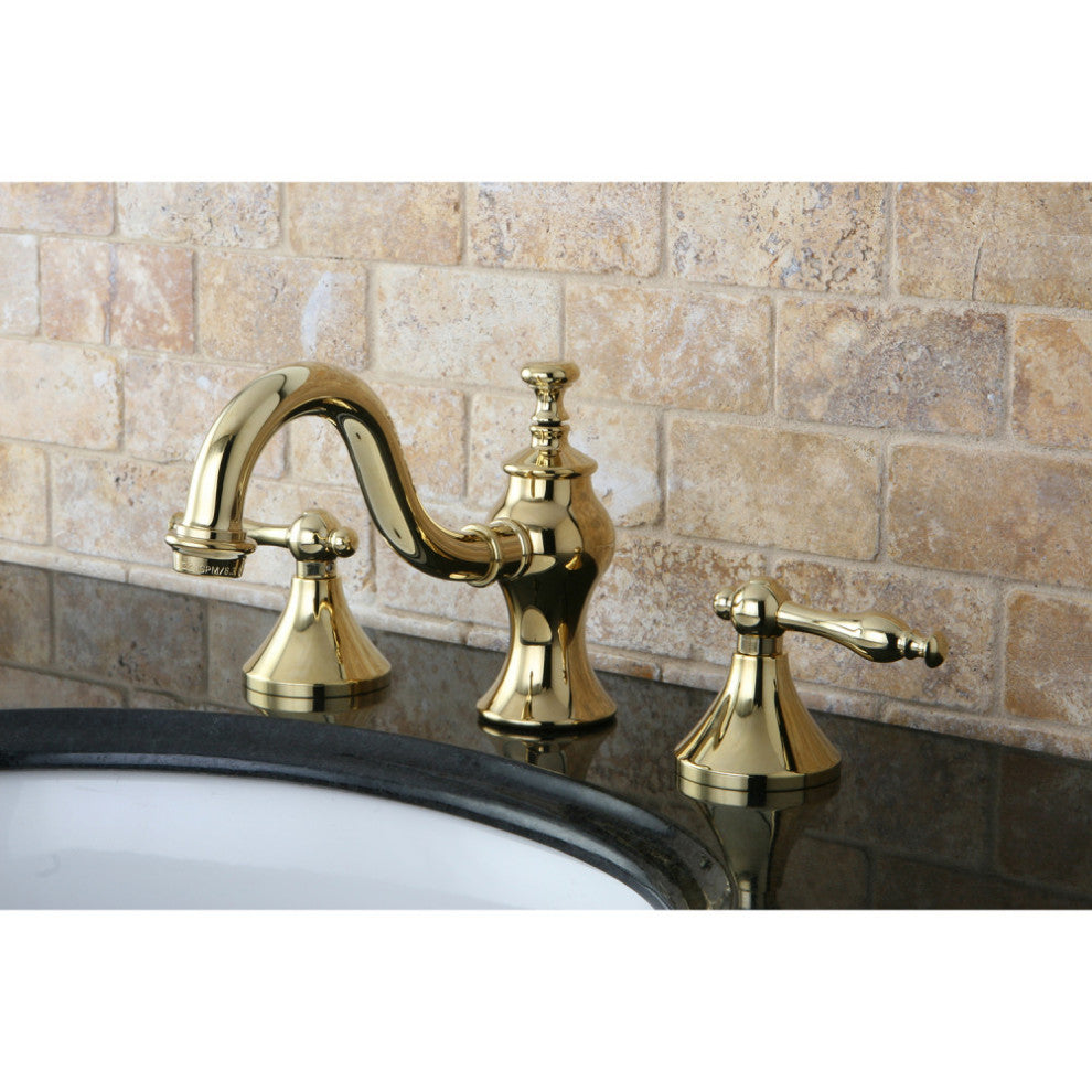 Kingston Brass Widespread Bathroom Faucet With Brass Pop-Up, Polished Brass