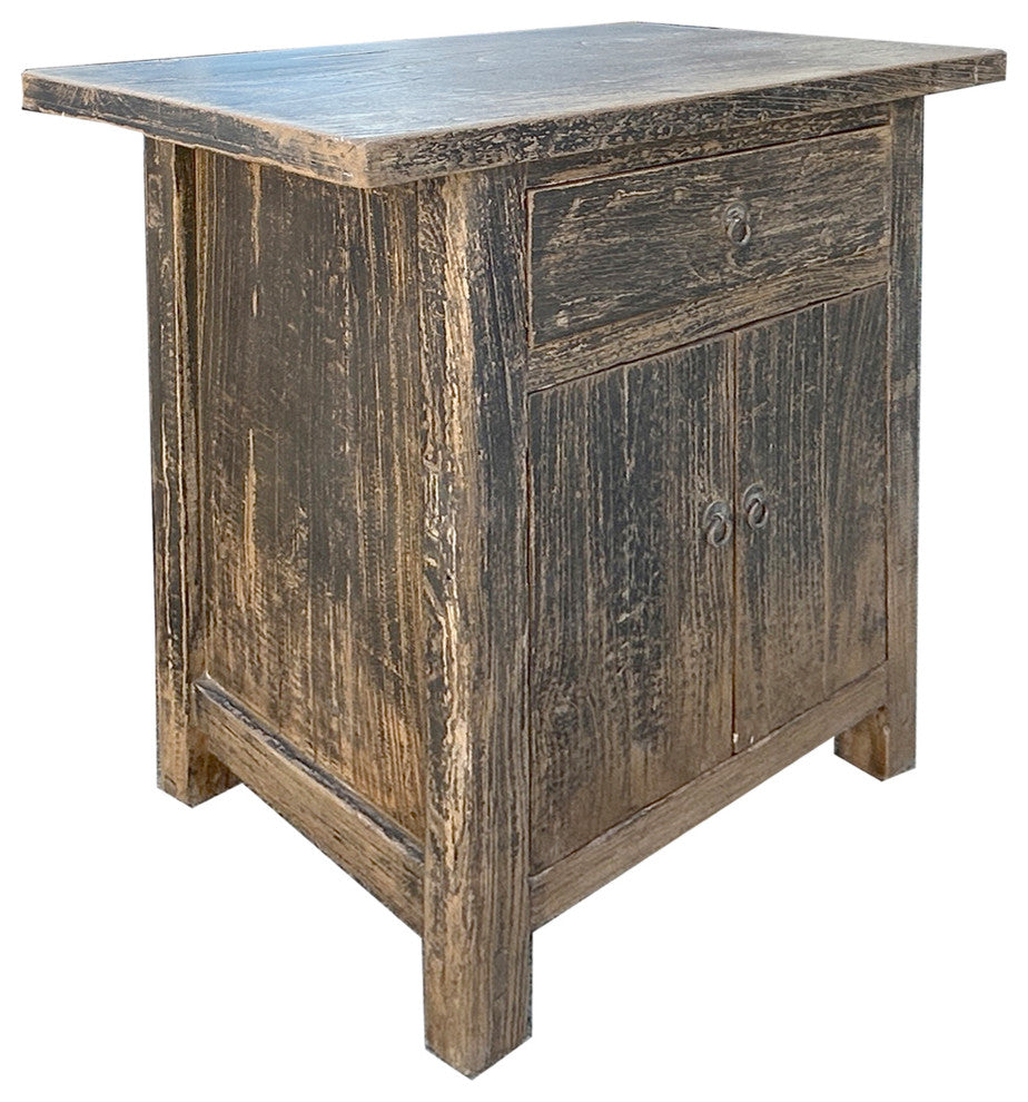 Distressed Rustic Black Rough Grain Wood Side Table Nightstand Cabinet Hws4315