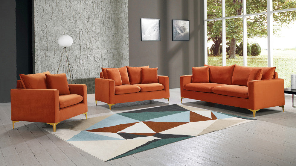 Naomi Velvet Upholstered Sofa, Cognac