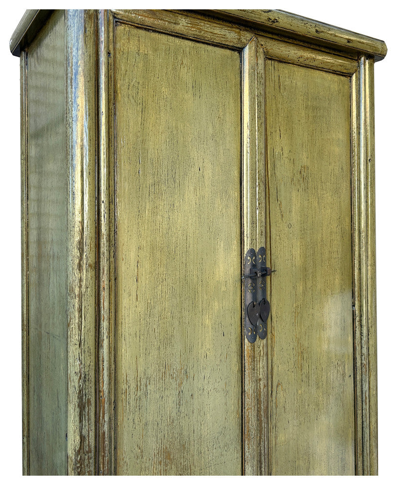 Oriental Distressed Light Olive Green Tall Narrow Noodle Cabinet Armoire Hws4337