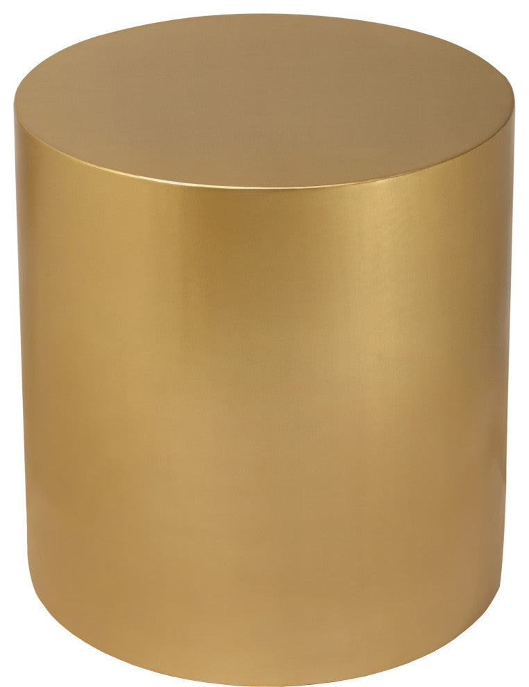 Cylinder Round Durable Metal End Table, Brushed Gold