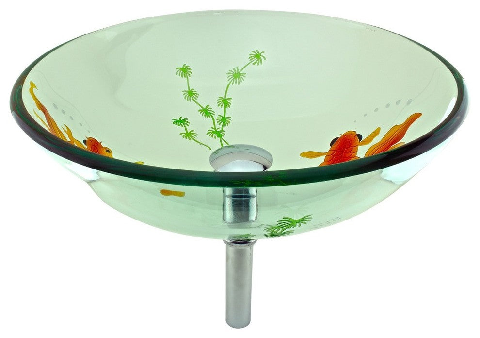 Tempered Glass Vessel Sink Koi Fish with Drain