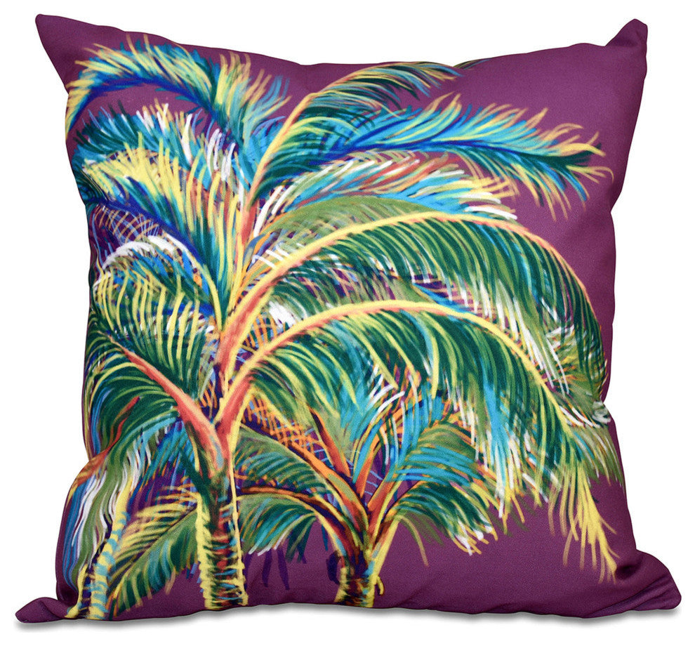 Vacation, Floral Print Pillow, Purple, 20"x20"
