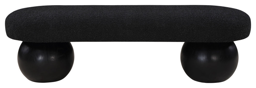 Meridian Furniture Bowie Boucle Fabric Upholstered Bench, Black, Black Finish