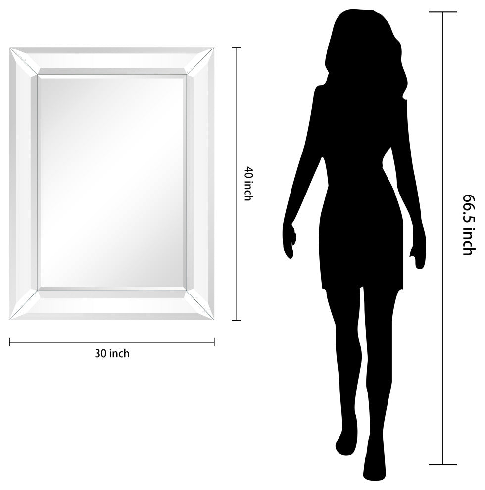 Rectangular Beveled Diamond Silver Framed Wall Mirror