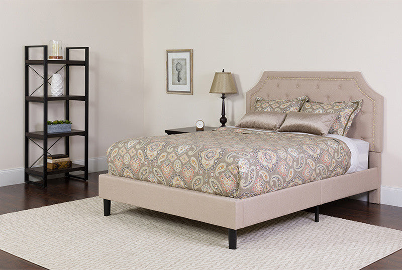Brighton Full Size Tufted Upholstered Platform Bed, Beige