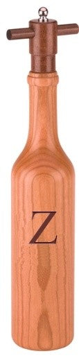 Wine Bottle Cherry Wood Pepper Grinder, Custom Personalized Initial,  "Z"