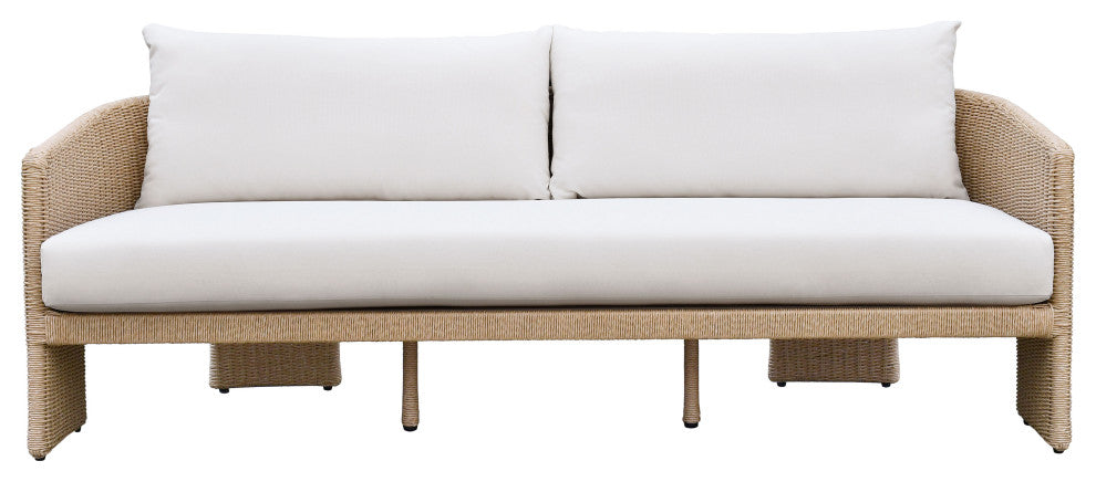 Alexa Rattan Performance Fabric Outdoor Sofa, Cream