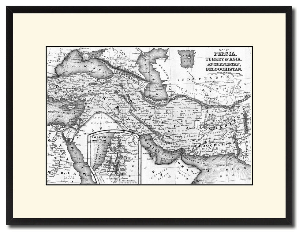 Persia Iraq Iran Afghanistan Vintage B&W Map Canvas Print, 16"x21"