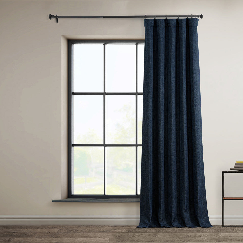 Faux Linen Darkening Curtain Single Panel, Nightfall Navy, 50"x108"