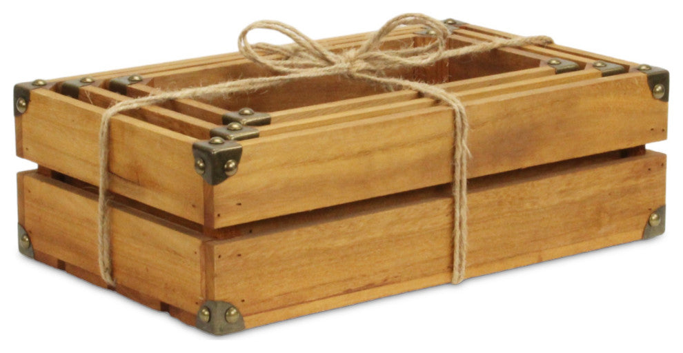 Rustic Farmstead Medium Brown Studded Wood Crate Set