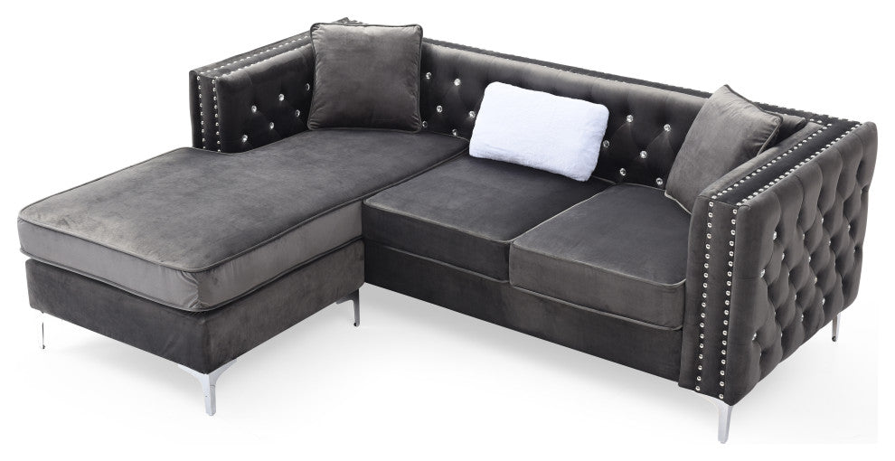 Paige Tufted Velvet Sofa Chaise, Grey